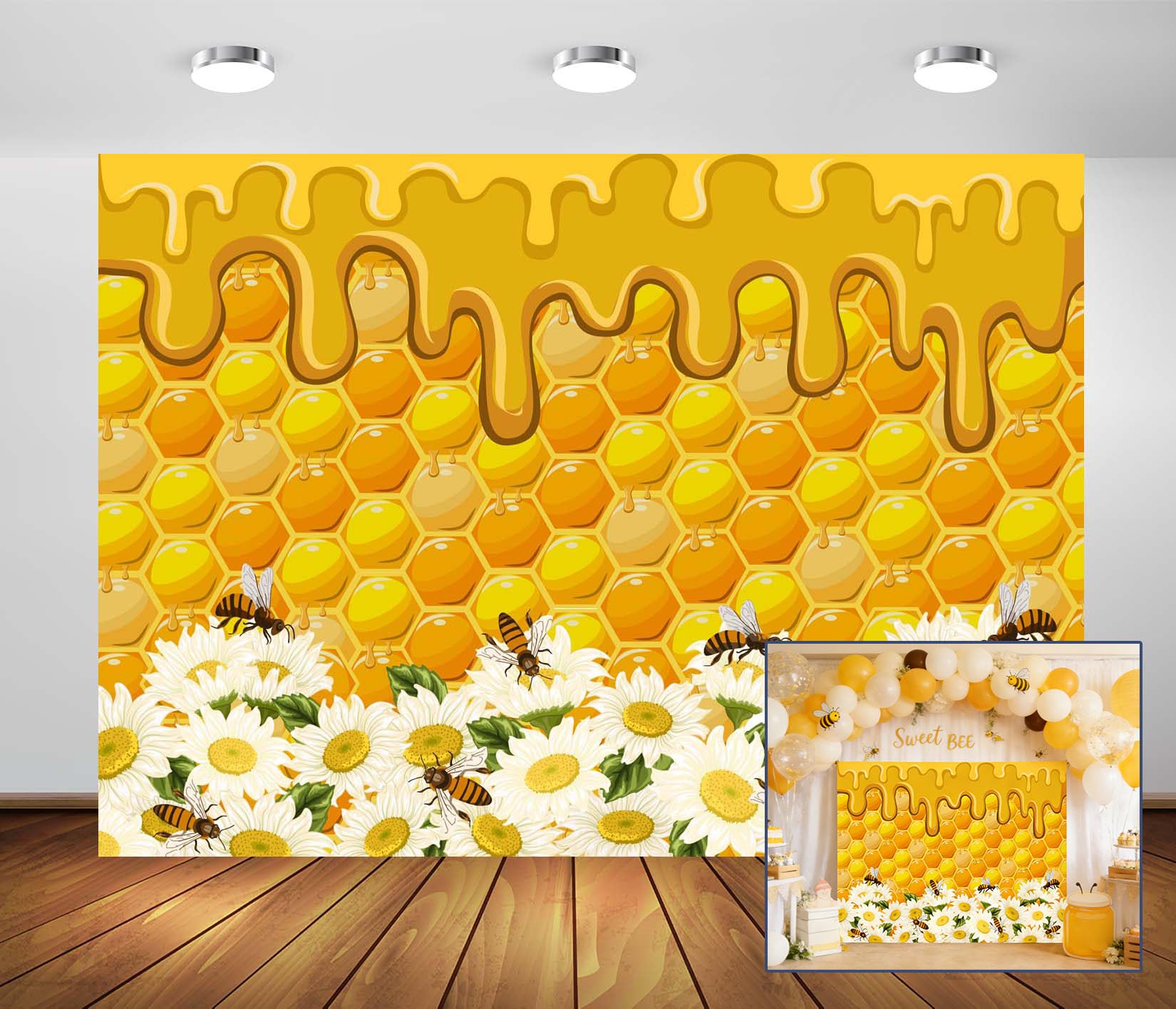 Amazon.com : Loccor 7x5ft Fabric Honey Bee Backdrop Cartoon